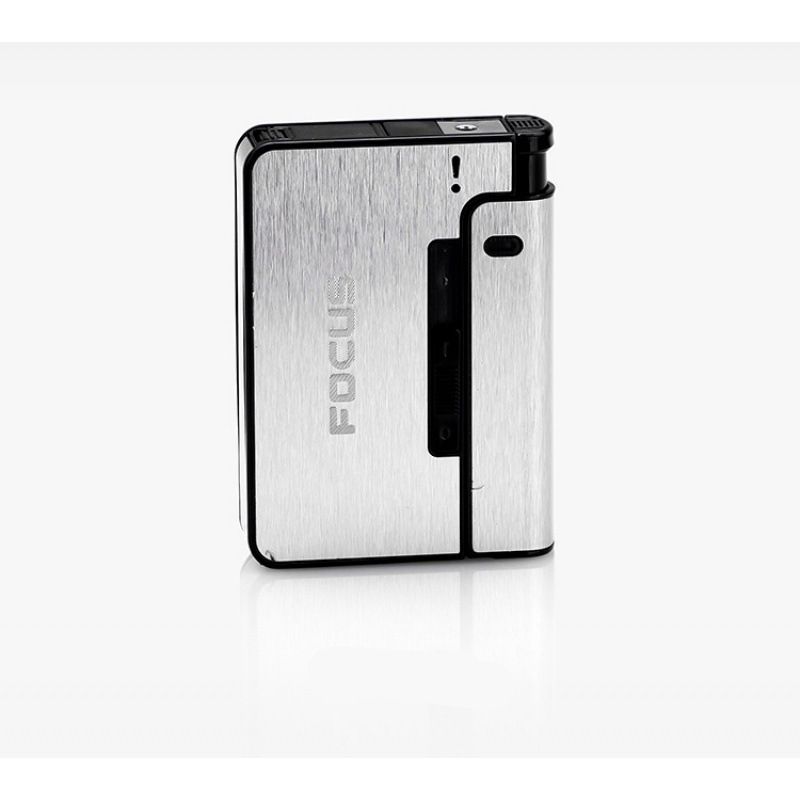 FOCUS Automatic cigarette case Metal Cigarette Boxes 10pcs Cigarette Holder Case Lighter Gadget For Men Christmas Gift