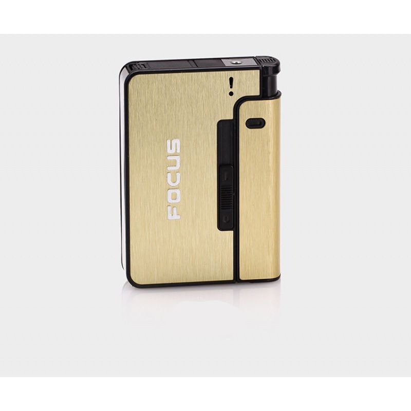 FOCUS Automatic cigarette case Metal Cigarette Boxes 10pcs Cigarette Holder Case Lighter Gadget For Men Christmas Gift