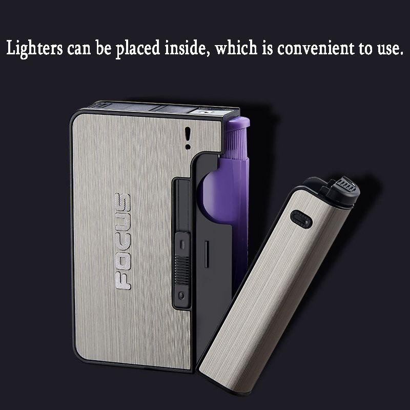 FOCUS Automatic cigarette case Metal Cigarette Boxes 10pcs Cigarette Holder Case Lighter Gadget For Men Christmas Gift