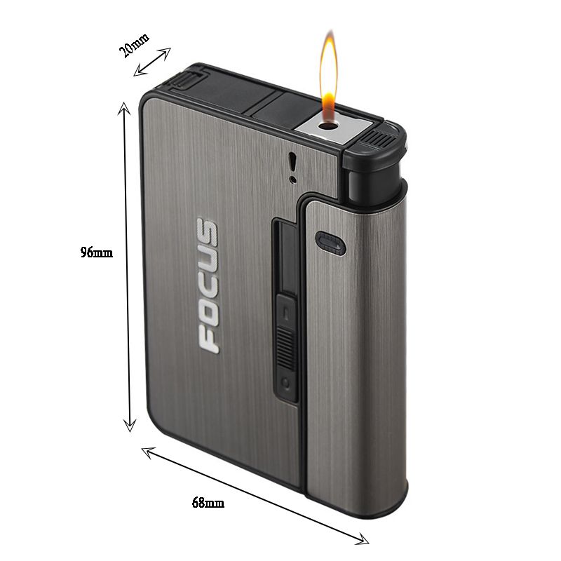 FOCUS Automatic cigarette case Metal Cigarette Boxes 10pcs Cigarette Holder Case Lighter Gadget For Men Christmas Gift