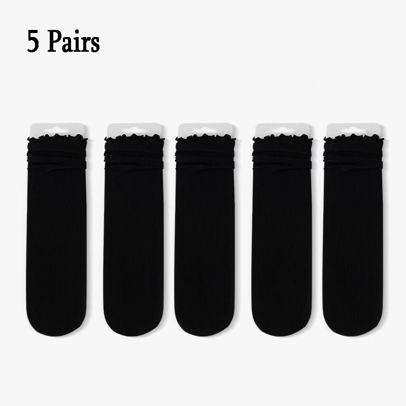 5 Pairs  Women's Summer solid color Thin, Breathable Lace Ankle Socks (Ruffle Socks)