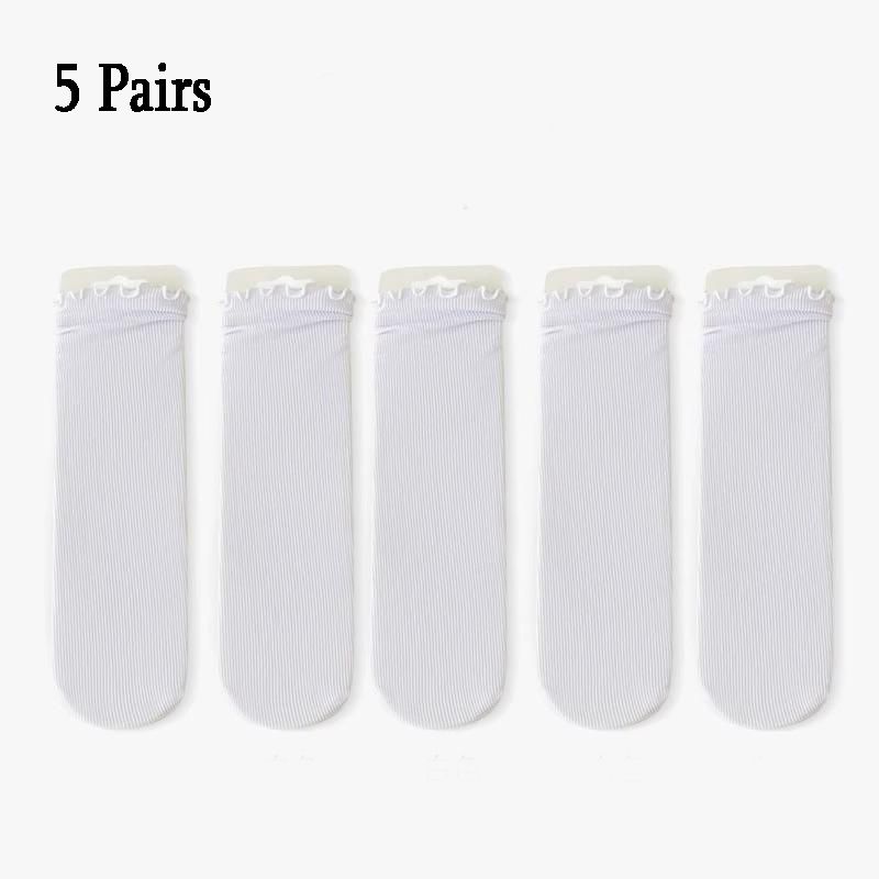 5 Pairs  Women's Summer solid color Thin, Breathable Lace Ankle Socks (Ruffle Socks)