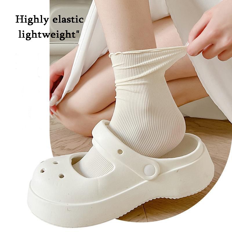 5 Pairs  Women's Summer solid color Thin, Breathable Lace Ankle Socks (Ruffle Socks)