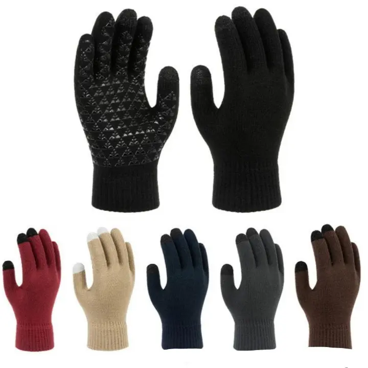 two pairs of gloves Winter men's and women's universal cashmere knitted touch screen gloves full finger mittens ski short warm wrist gloves
