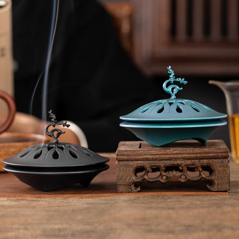 Auspicious Deer Incense Burner - A Zen - inspired Table Decoration. It's a sandalwood alloy incense burner with a tray.