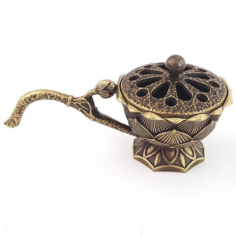 Antique-style lotus-shaped handheld small incense burner, a home interior ornament