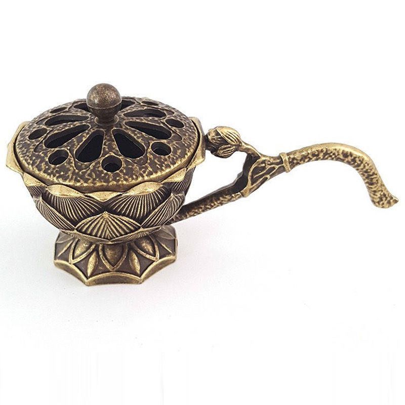Antique-style lotus-shaped handheld small incense burner, a home interior ornament