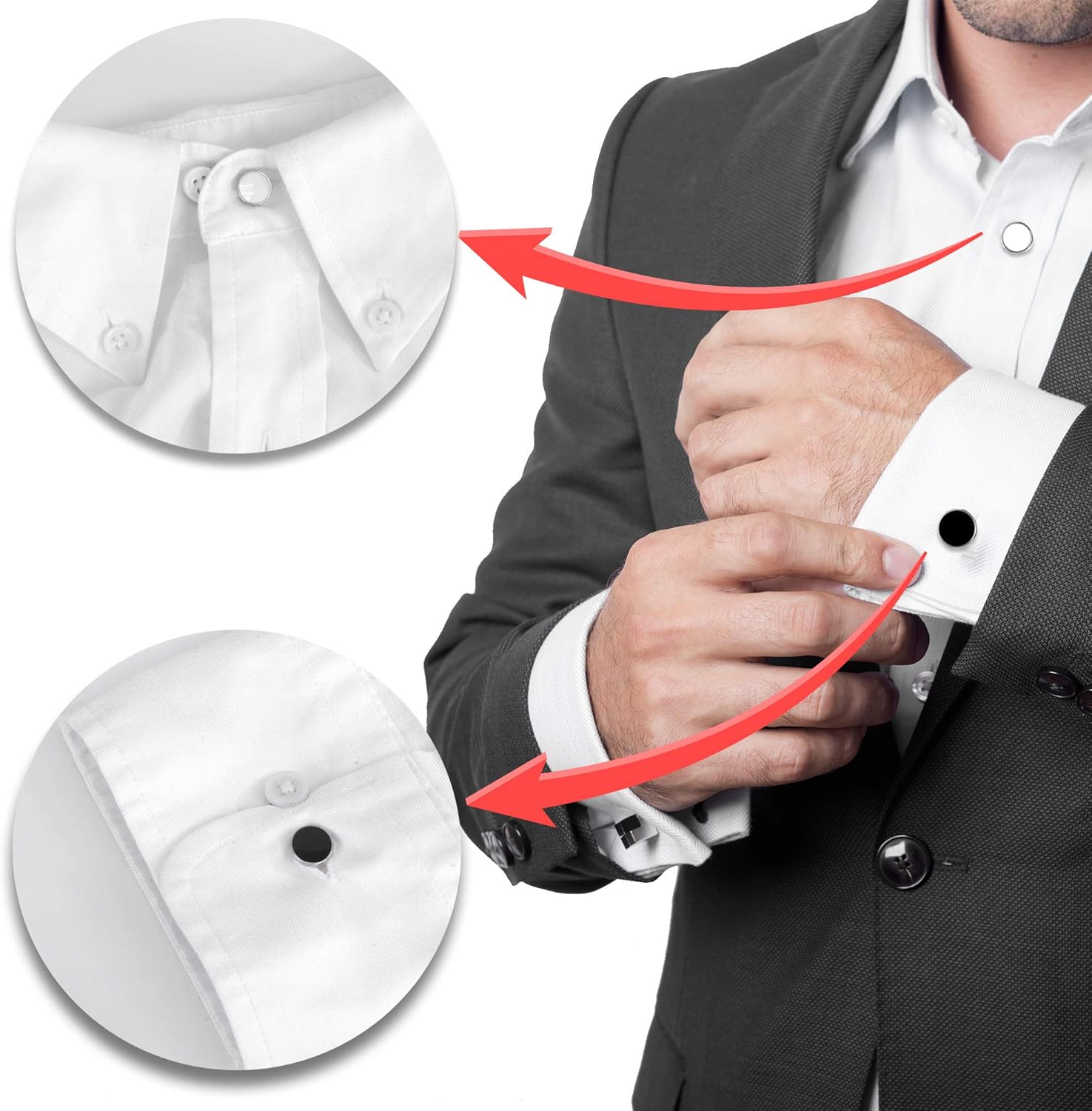 12 Pcs Collar Extenders - 3 Styles Neck Extender Elastic Button for Expanding Length for Men Women Dress Shirts (Black, White, Silver)