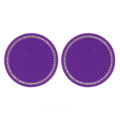 2pcs Car water cup mat, diamond-encrusted silicone anti-skid coaster
