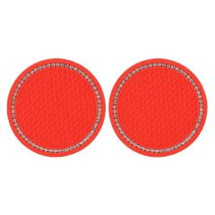2pcs Car water cup mat, diamond-encrusted silicone anti-skid coaster