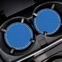 2pcs Car water cup mat, diamond-encrusted silicone anti-skid coaster