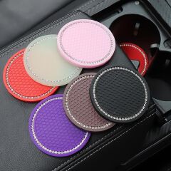 2pcs Car water cup mat, diamond-encrusted silicone anti-skid coaster