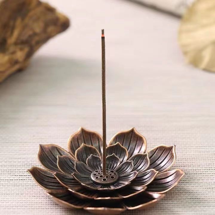 4pcs Incense Burner Kit, Brass Lotus Stick Incense Holder 6 Incense Holes  Ash Catcher for Yoga, Meditation, Gold，Incense Holders