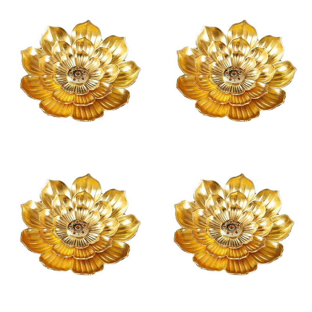 4pcs Incense Burner Kit, Brass Lotus Stick Incense Holder 6 Incense Holes  Ash Catcher for Yoga, Meditation, Gold，Incense Holders