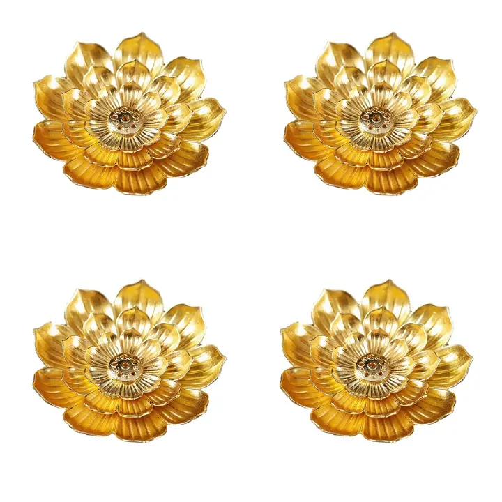 4pcs Incense Burner Kit, Brass Lotus Stick Incense Holder 6 Incense Holes  Ash Catcher for Yoga, Meditation, Gold，Incense Holders