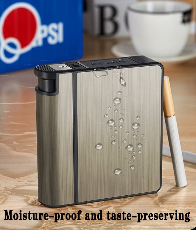 FOCUS Automatic Cigarette Case with Built-in Lighter - 20-Count Metal Cigarette Holder, Sleek Aerospace Aluminum Case for Travel Essentials & Outdoor Activities