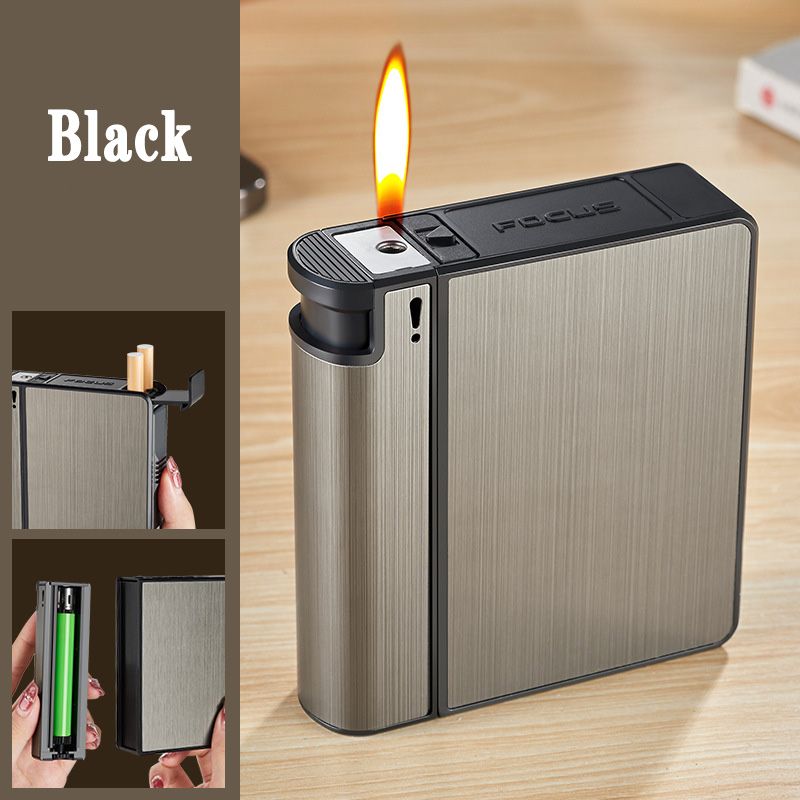 FOCUS Automatic Cigarette Case with Built-in Lighter - 20-Count Metal Cigarette Holder, Sleek Aerospace Aluminum Case for Travel Essentials & Outdoor Activities