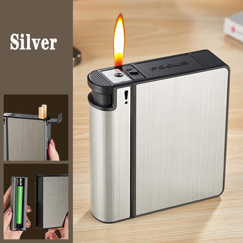 FOCUS Automatic Cigarette Case with Built-in Lighter - 20-Count Metal Cigarette Holder, Sleek Aerospace Aluminum Case for Travel Essentials & Outdoor Activities