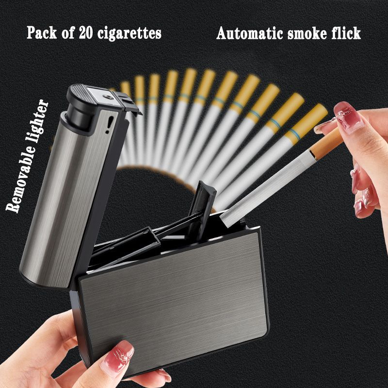 FOCUS Automatic Cigarette Case with Built-in Lighter - 20-Count Metal Cigarette Holder, Sleek Aerospace Aluminum Case for Travel Essentials & Outdoor Activities