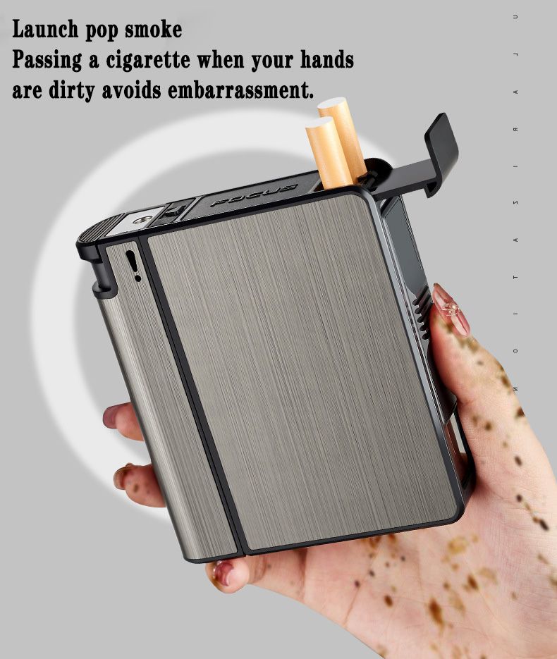 FOCUS Automatic Cigarette Case with Built-in Lighter - 20-Count Metal Cigarette Holder, Sleek Aerospace Aluminum Case for Travel Essentials & Outdoor Activities