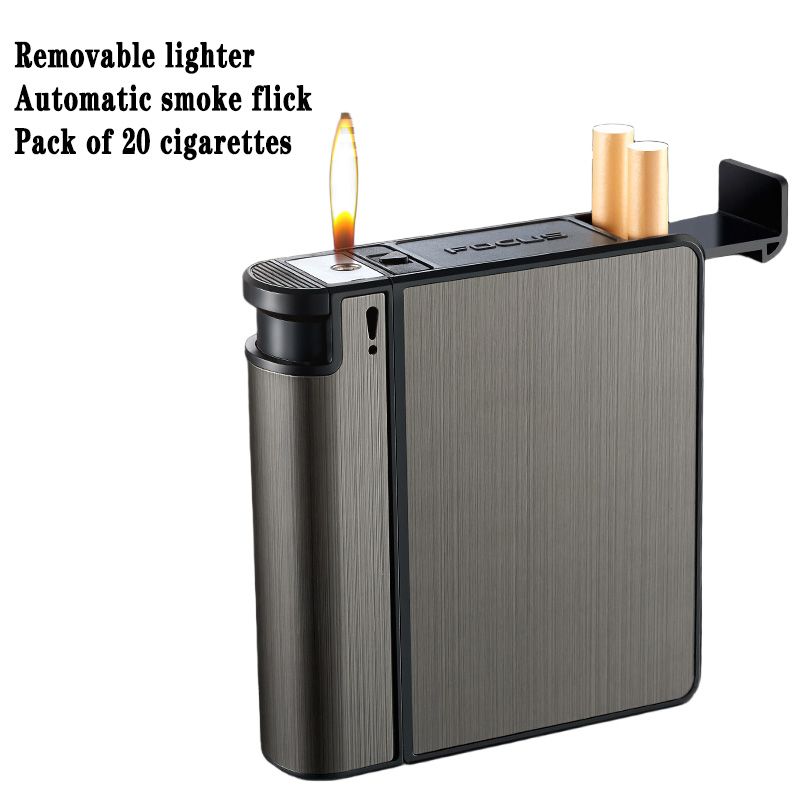 FOCUS Automatic Cigarette Case with Built-in Lighter - 20-Count Metal Cigarette Holder, Sleek Aerospace Aluminum Case for Travel Essentials & Outdoor Activities