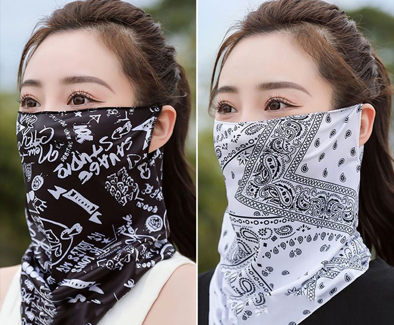 2pcs Ear-Hook UV Protection Face Mask - Ice Silk Breathable Neck Gaiter for Cycling, Summer Outdoor Sports, Unisex Sun Shield