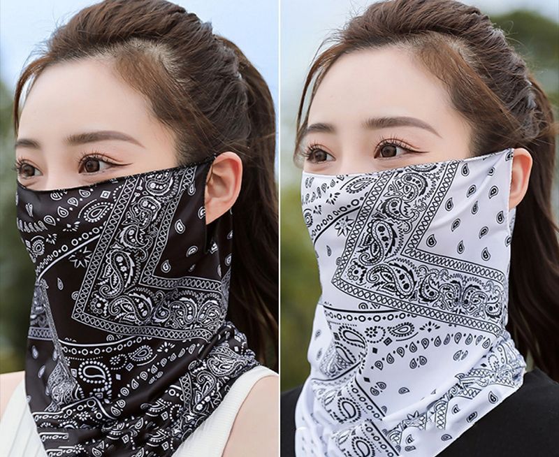 2pcs Ear-Hook UV Protection Face Mask - Ice Silk Breathable Neck Gaiter for Cycling, Summer Outdoor Sports, Unisex Sun Shield