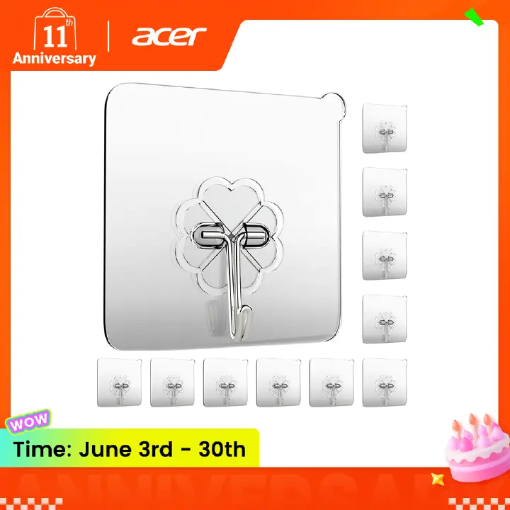 10Pcs Transparent Hooks Strong Self Adhesive Wall Hangers Suction Heavy Load Rack Punch-free Waterproof Kitchen Bathroom Hook