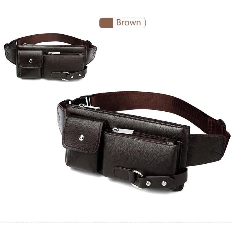 Classic men's crossbody bag, business casual waterproof waist bag, multi-layer shoulder bag, PU leather chest bag