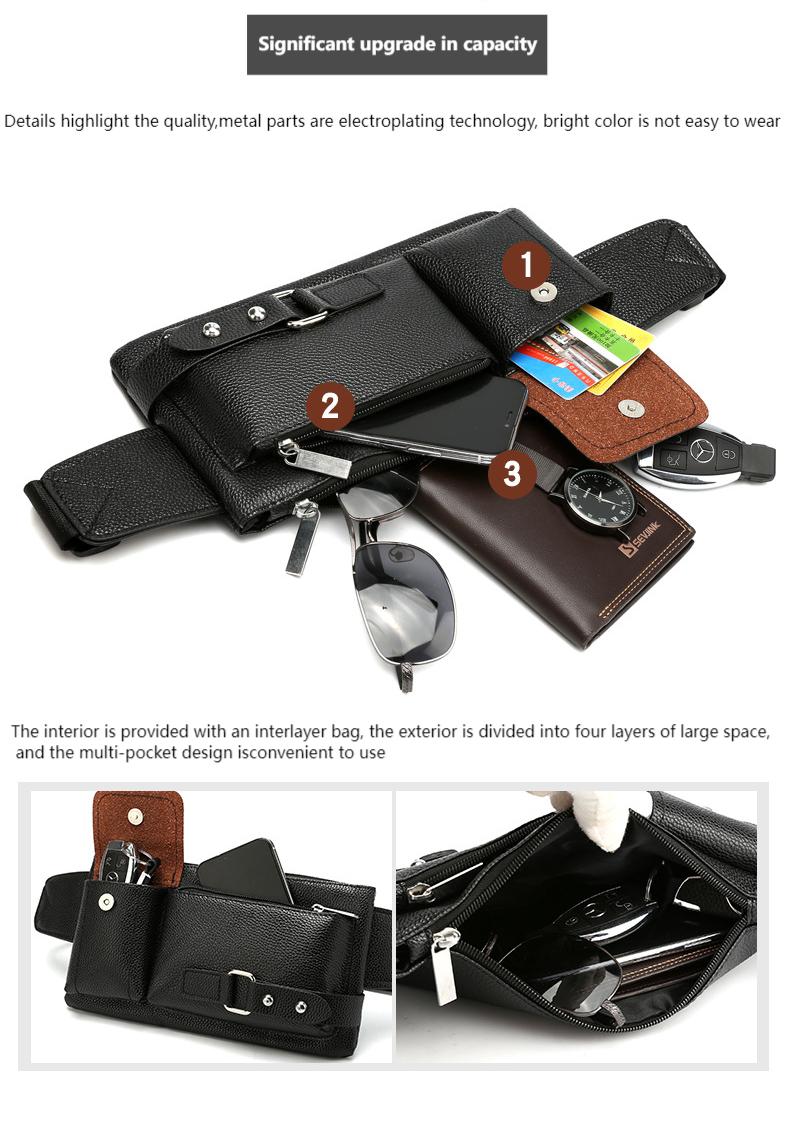 Classic men's crossbody bag, business casual waterproof waist bag, multi-layer shoulder bag, PU leather chest bag