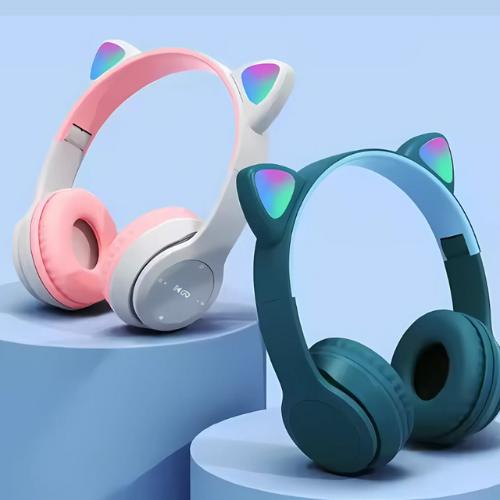 Cute Cat Ear Wireless Bluetooth Headphones – Foldable & Stylish