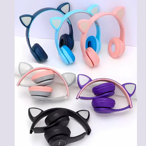Cute Cat Ear Wireless Bluetooth Headphones – Foldable & Stylish