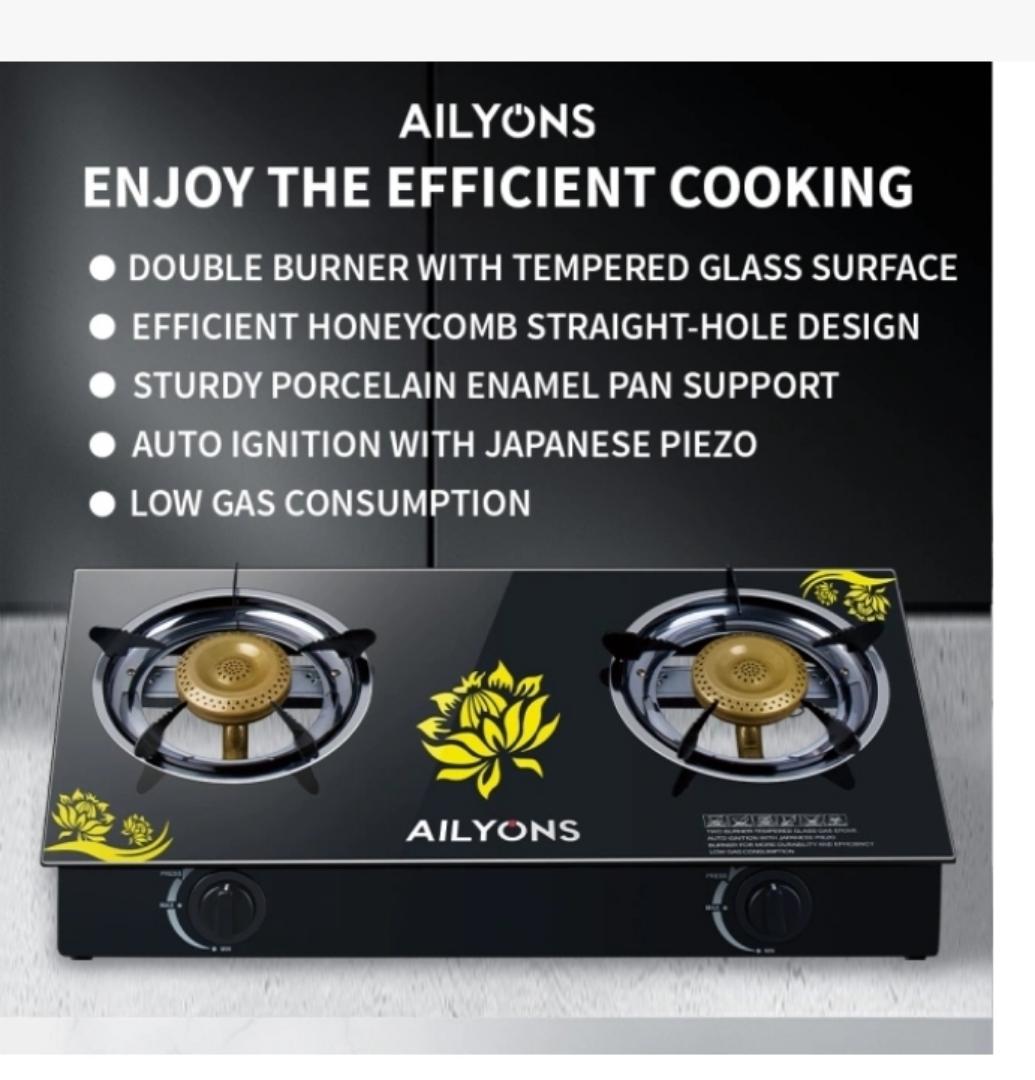 AILYONS GS014-5 Gas Stove Double Burner - Honeycomb Straight-Hole Design
