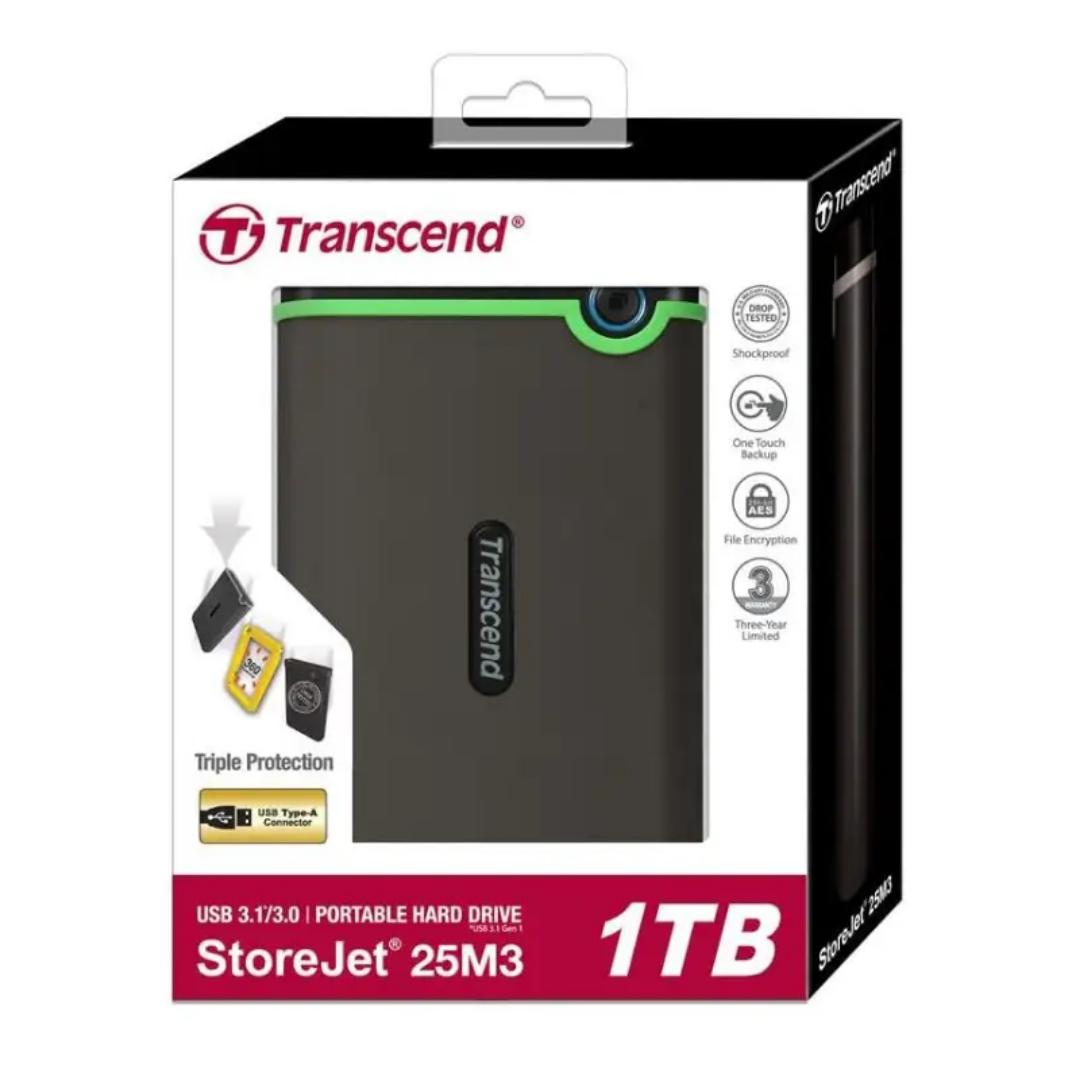Transcend 1TB External Hard Drive - shock-resistant qualities with the USB 3.1 Gen 1 interface, allowing for ultra-fast file transfers