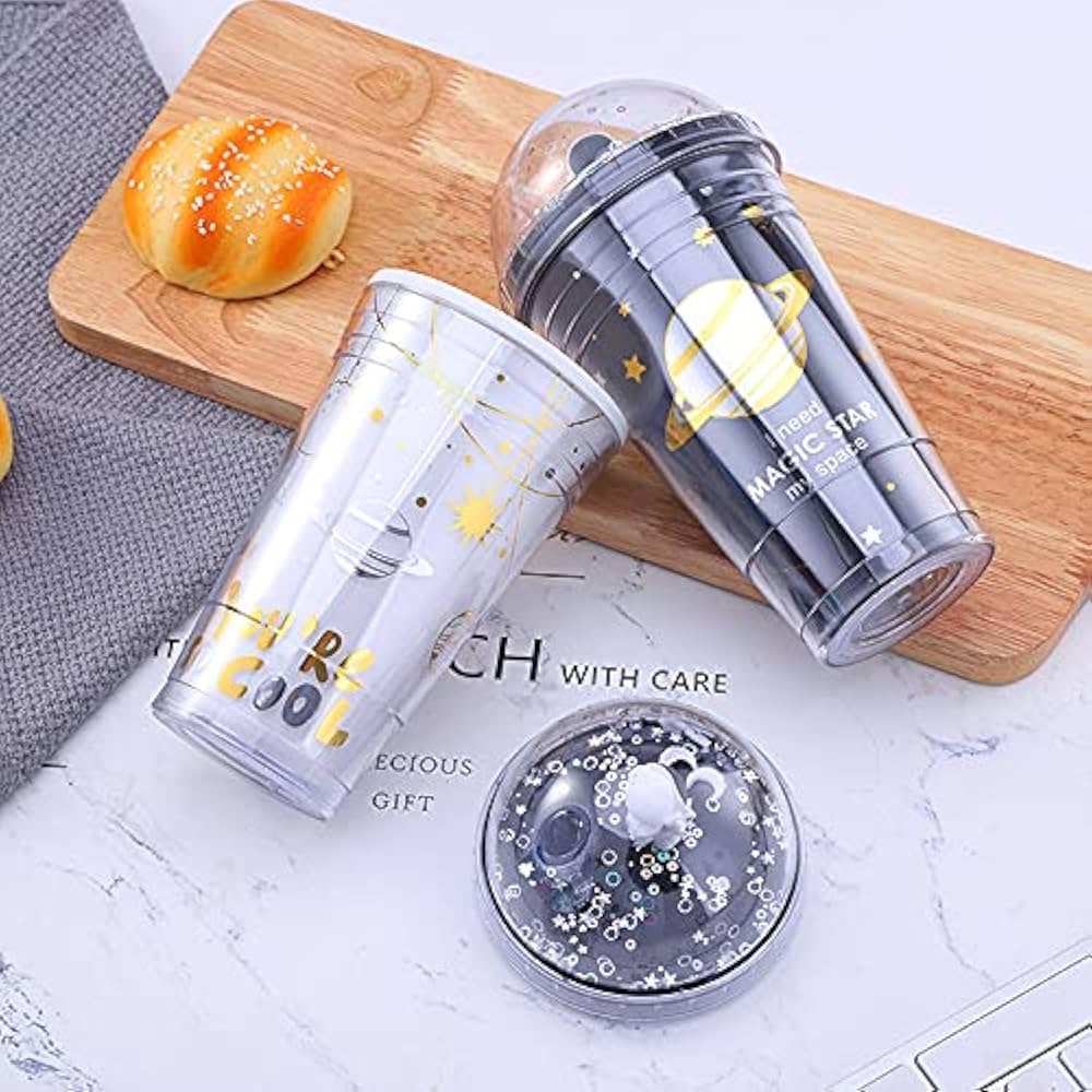 500ML ACRYLIC ASTRONAUT SMOOTHIE CUP DRINKING TUMBLER CUPS WITH LID AND STRAW, LOOK UP ASTRONAUT WATER BOTTLE FOR CHILDREN ADULTS, DOUBLE COVER INSULATED ACRYLIC REUSABLE, TRAVEL MUGS GIFT PARTY KIDS.