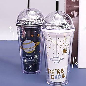 500ML ACRYLIC ASTRONAUT SMOOTHIE CUP DRINKING TUMBLER CUPS WITH LID AND STRAW, LOOK UP ASTRONAUT WATER BOTTLE FOR CHILDREN ADULTS, DOUBLE COVER INSULATED ACRYLIC REUSABLE, TRAVEL MUGS GIFT PARTY KIDS.