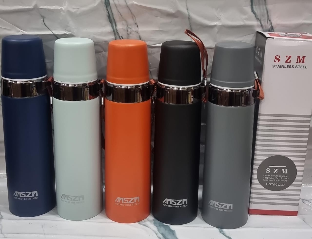 STAINLESS DOUBLE WALL 750ML MSZM THERMOCUP VACUUM INSULATED STAINLESS STEEL BOTTLE FLASK WATER BOTTLE WITH STRAP, BPA FREE LEAK PROOF THERMOS, MUGS, FLASKS, REUSABLE WATER BOTTLE FOR SPORTS & TRAVEL.