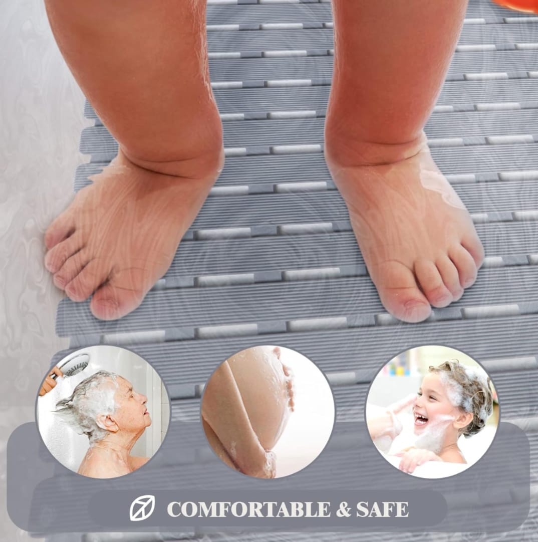 NON SLIP SHOWER MATS FOR INSIDE SHOWER  TPE BATHTUB MAT NON-SLIP, BATH MAT FOR TUB WITH SUCTION CUPS, DRAIN HOLES BATH TUB MAT FOR BATHROOM BATHTUB MAT NON SLIP, SOFT FOAM BATH MATS FOR BATHROOM TUB,