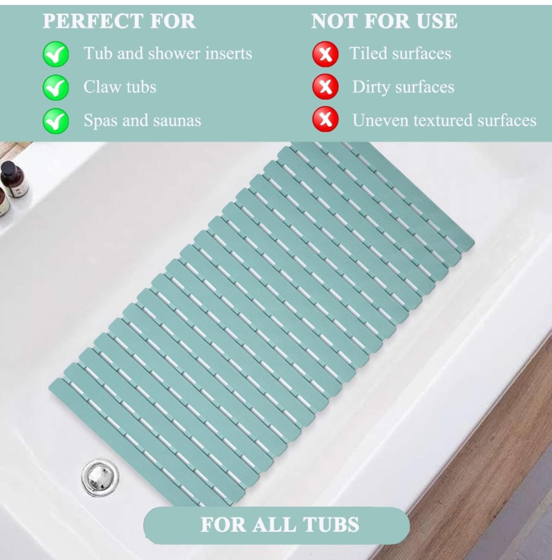 NON SLIP SHOWER MATS FOR INSIDE SHOWER  TPE BATHTUB MAT NON-SLIP, BATH MAT FOR TUB WITH SUCTION CUPS, DRAIN HOLES BATH TUB MAT FOR BATHROOM BATHTUB MAT NON SLIP, SOFT FOAM BATH MATS FOR BATHROOM TUB,