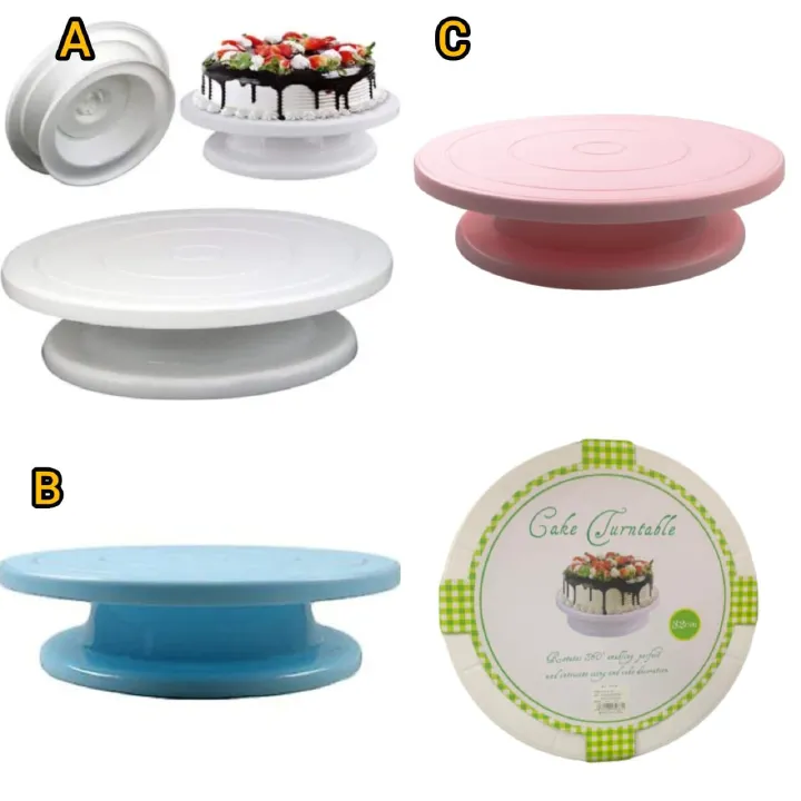 CAKE TURNTABLE ROTATING CAKE STAND WITH NON-SLIP MAT, ROTATING CAKE TURNTABLE, CAKE DECORATION KIT, ROTATING ROUND DISPLAY STAND, BAKING TOOLS, COOKIE CUPCAKE SUPPLIES (WHITE, BLUE &PINK)