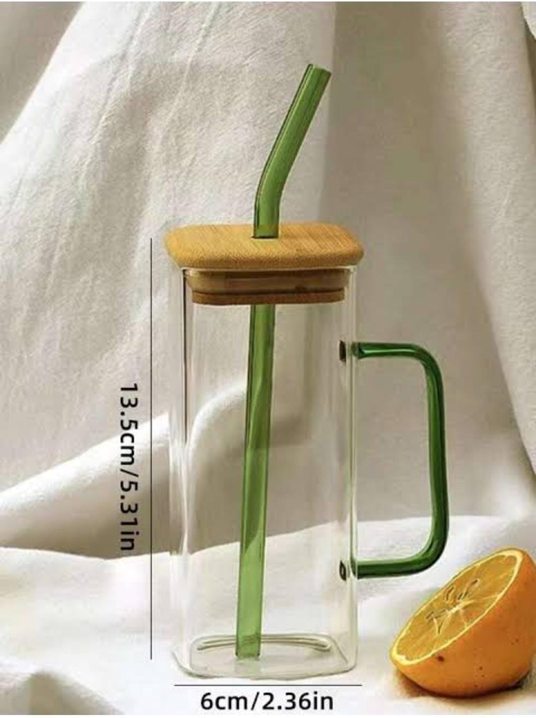 400ML GOOD MORNING SQUARE SMOOTHIE GLASS CUP WITH MATCHING STRAWS  ICED COFFEE MUG, TRAVEL DRINKING GLASSES TUMBLER WITH HANDLE FOR ICED COFFEE, SMOOTHIE