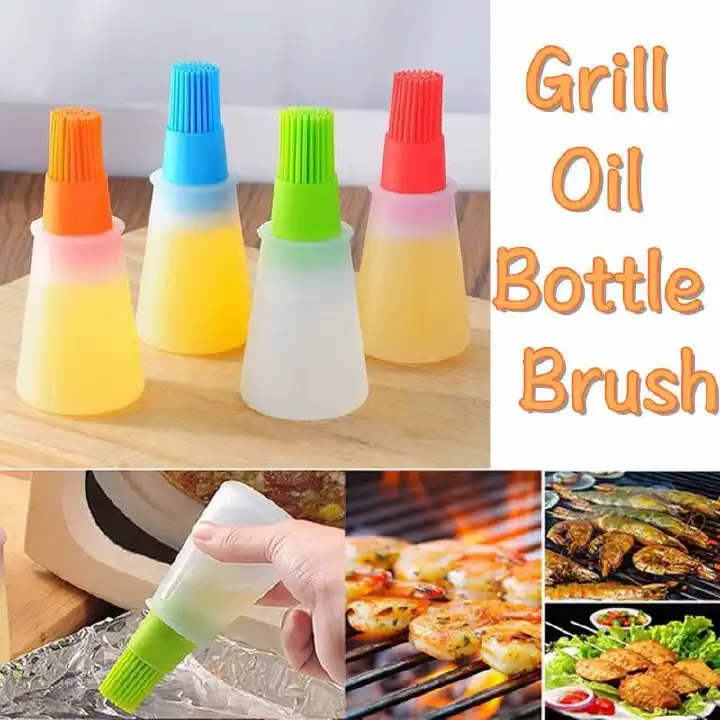 SILICONE OIL BOTTLE WITH ATTACHED SILICONE BRUSH SILICONE OIL BOTTLE BRUSH， BBQ/PASTRY BASTING BRUSHES,SILICONE COOKING GRILL BARBECUE BAKING PASTRY OIL/HONEY/SAUCE BOTTLE BRUSH