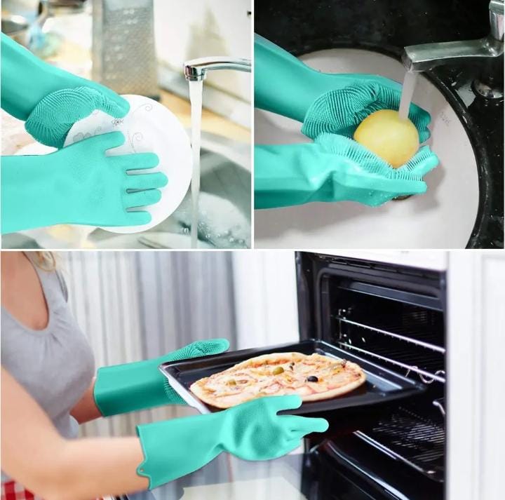 SILICONE WASHING GLOVES SILICONE DISHWASHING GLOVES WITH SCRUBBER - 1 PAIR DISH GLOVES SILICONE GLOVES CLEANING GLOVES WITH BRISTLES SILICONE DISH SCRUBBER - SCRUB GLOVES SILICONE SCRUBBER FOR DISHES