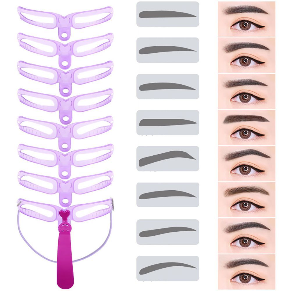 8 DIFFERENT SHAPES EYEBROW SHAPER EYEBROW STENCILS, EYEBROW TEMPLATE, EYEBROW SHAPING KIT,8 STYLES REUSABLE EYEBROW STENCIL WITH HANDLE AND STRAP, WASHABLE REUSABLE EYEBROW POSITIONING TOOL