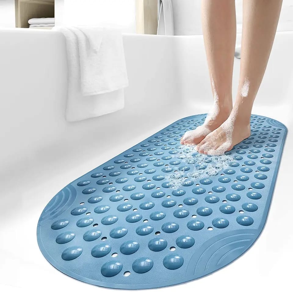 ANTISLIP BATHROOM SHOWER MAT BATHTUB MAT NON SLIP, BATH MAT FOR TUB NON SLIP SHOWER MATS WITH SUCTION CUPS AND DRAIN HOLES, SHOWER STALL MATS FOR ELDERLY & KIDS BEIGE & BLUE