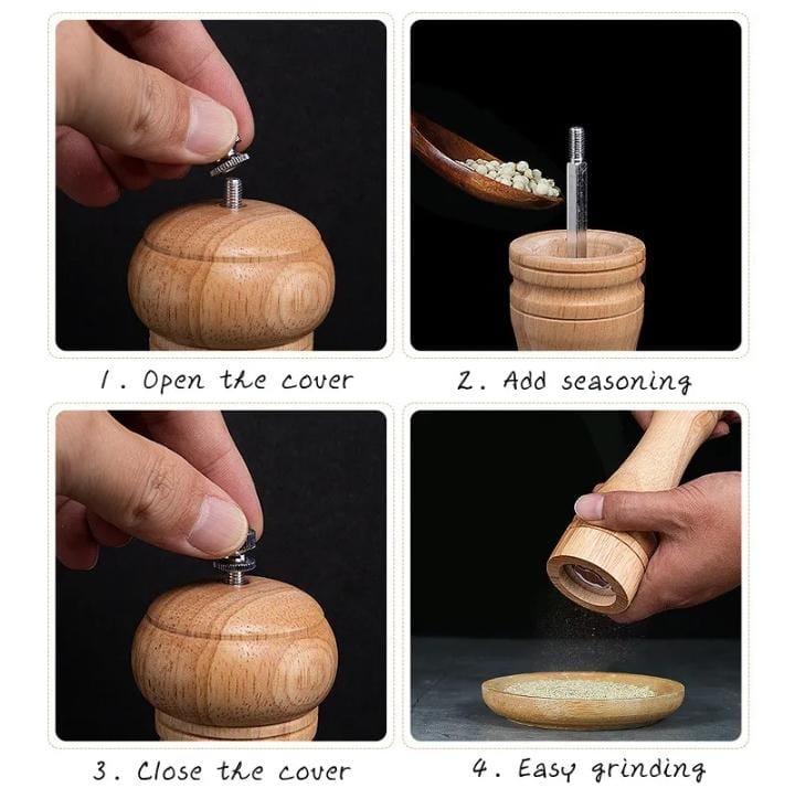 WOOD PEPPER GRINDER PEPPER MILL,ADJUSTABLE COARSENESS 8 INCH WOODEN PEPPERMILL, RETRO STYLE CERAMIC GRINDING MECHANISM SALT MILL REFILLABLE