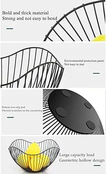 FRUIT MESH BASKET METAL WIRE FRUIT BASKET, BLACK FRUIT BOWL FOR KITCHEN COUNTER, FRUIT HOLDER STAND STORAGE BASKETS FOR COUNTERTOP, HOME DECOR, TABLE CENTREPIECES, VEGETABLE BOWLS FOR FRUITS, VEGGIES,