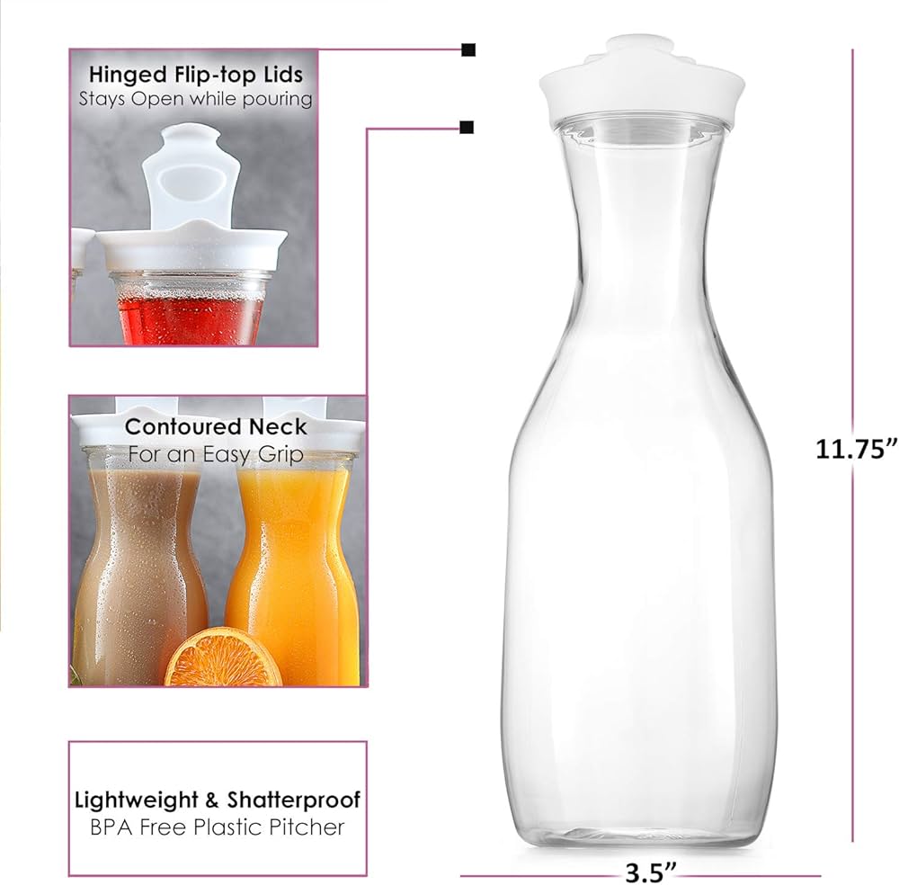 1.5 L MULTI-PURPOSE   CARAFE CLEAR PITCHER BOTTLE PLASTIC CARAFE WITH LID PLASTIC JUICE PITCHER CARAFES CLEAR PLASTIC WATER BEVERAGE PITCHER SMOOTHIE DRINK CONTAINER FOR BAR MIMOSA MILK ICED TEA