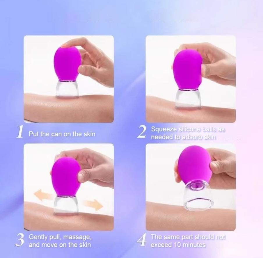CUPPING MASSAGE CUP FACIAL CUPPING THERAPY  GLASS, EYE FACE VACUUM MASSAGE ANTI CELLULITE CUP - SILICONE CUPPING MASSAGE THERAPY, FOR BEAUTY BODY CUP FASCIA MASSAGER (SOFTCOVER-BLUE PINK)