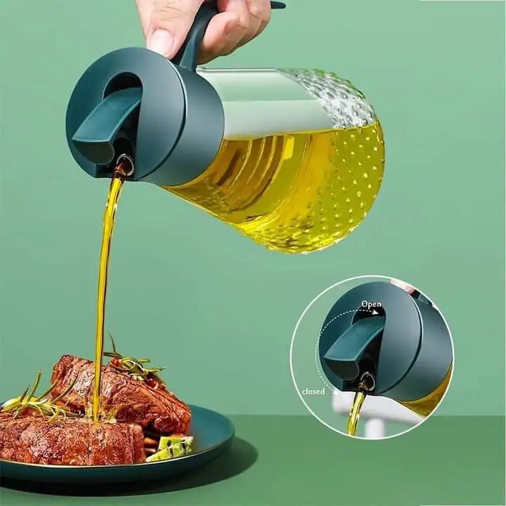 630MLS AUTOMATIC OIL POT OIL DISPENSER AUTO FLIP OLIVE OIL DISPENSER BOTTLE, LEAK-PROOF CONDIMENT CONTAINER WITH AUTOMATIC CAP AND STOPPER,NON-DRIP SPOUT,NON-SLIP HANDLE FOR KITCHEN COOKING BLK& GREEN